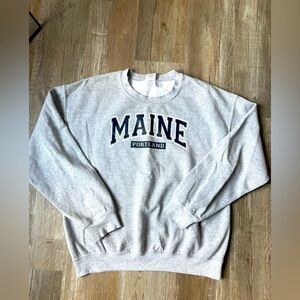 Portland Maine Sweatshirt Pullover Crewneck Gray Navy Blue Size M L